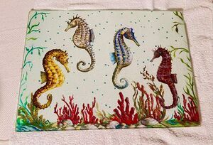 Textured Glass Cutting Board With Seahorse Underwater Ocean Scene